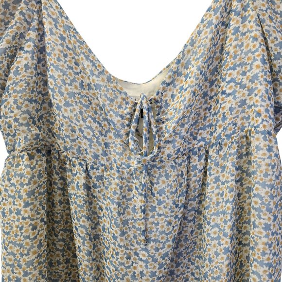 Louna Blue Daisy Chiffon Puff Sleeve Boho Blouse Size Medium - Picture 4 of 6